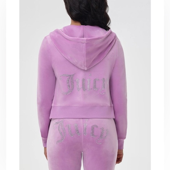 JUICY COUTURE Velour OG Bling Tracksuit Hoodie & Pant Set Pink Violet Tulle - Picture 2 of 16